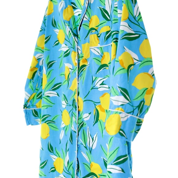 Printfresh Athropologie Lemon Zest Blue Yellow Button Up Sleep Shirt Womens S - Picture 4 of 8